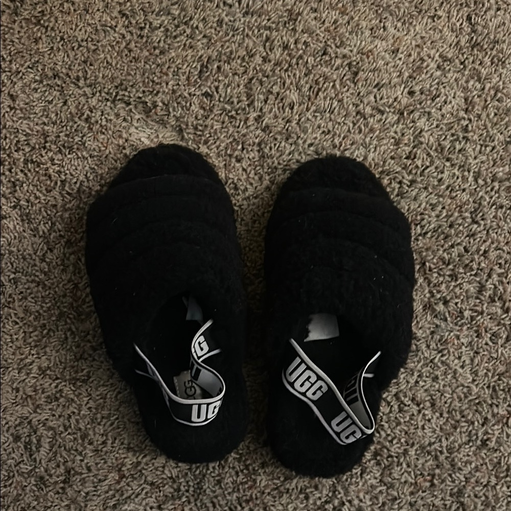 UGG Black Fluffy Slippers